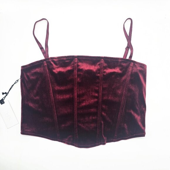 ASTR The Label Velvet Corset Top Large Wine Strap Side Zip - Picture 10 of 10